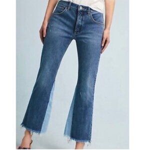 Pilcro By Anthropologie Flare Two Tone Crop Jeans  Women’s Size 31 Raw Hem